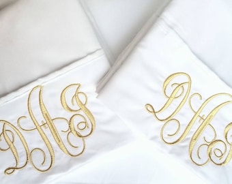 Monogrammed Pillowcases - Set of 2 Standard or King Monogram Embroidered pillowcases FREE SHIPPING