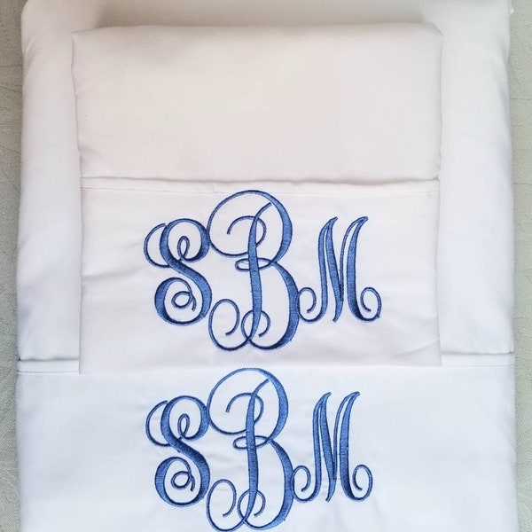 Sheets Monogrammed Personalized Set Embroidered White Bedding Queen Twin Full King