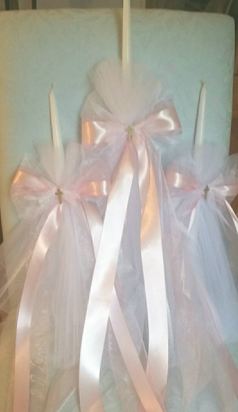 Greek Orthodox Baptism Candle Lambada Christening Pink & White Etsy