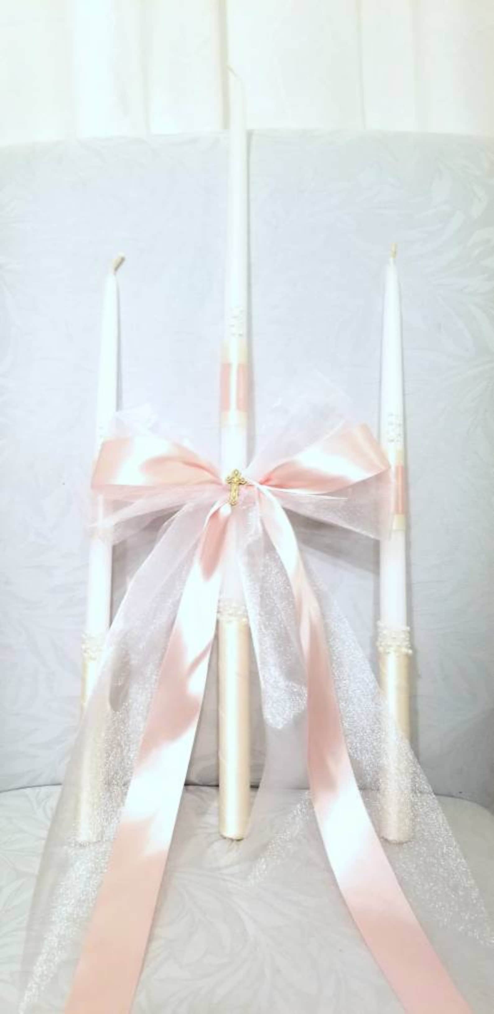 Greek Orthodox Baptism Candles Lambada Christening Gold Pink Etsy