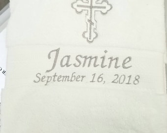 Personalized Baptism Towel for Greek Orthodox Baptism, Bath Towel, Embroidered