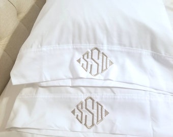 100 % cotton Personalized Monogrammed Pillowcases - Set of 2 Standard Embroidered Diamond Monogram FREE SHIPPING