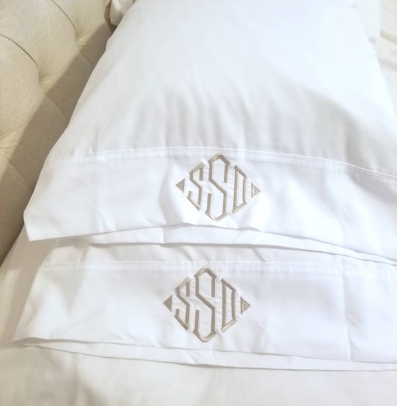 100 Cotton Personalized Monogrammed Pillowcases Set of 2 Standard Embroidered Diamond Monogram FREE SHIPPING Etsy