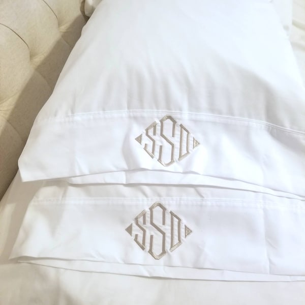 100 % cotton Personalized Monogrammed Pillowcases - Set of 2 Standard Embroidered Diamond Monogram FREE SHIPPING