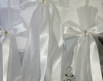 Greek Orthodox Baptism Candle set Lambada Christening White Gold and Pearl with Decorated Oil and Soap and embroidered towel and Oil sheet