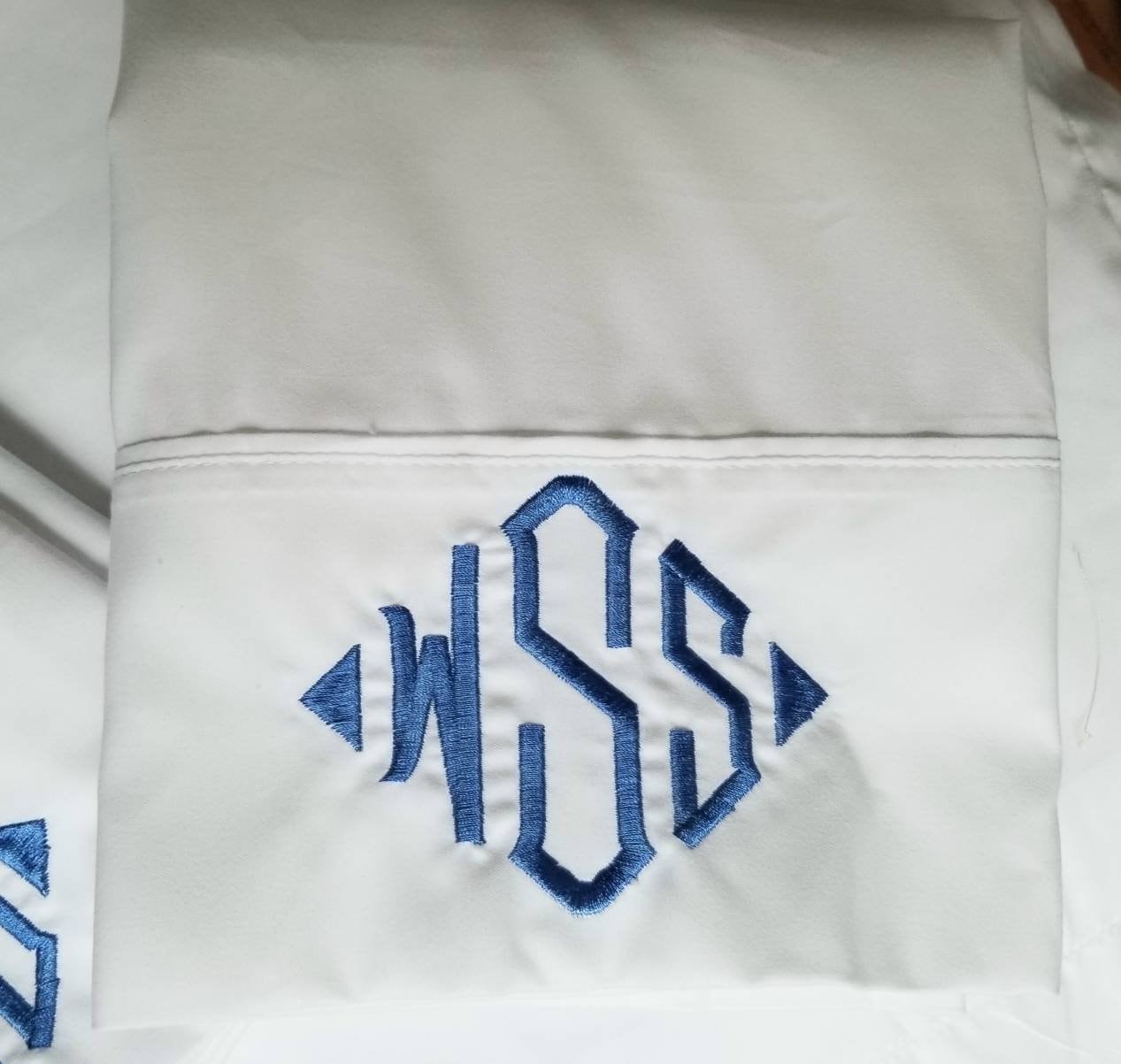 Monogrammed Sheets Custom Embroidery White Monogram Bedding Etsy