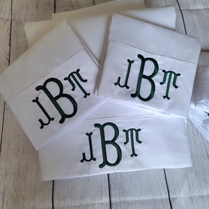 Monogrammed White Sheet Set Custom Embroidery Fishtail Font Bedding Queen, Twin, Full, King,California King image 5