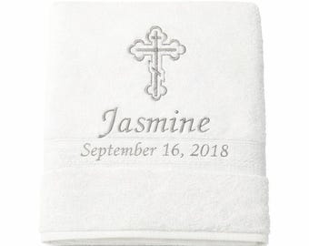 Personalized Baptism Towel for Greek Orthodox Baptism, Bath Towel, Embroidered