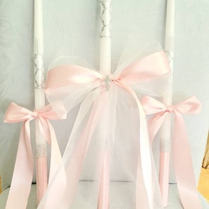 Greek Orthodox Baptism Candle Lambada Christening Pink & White Girls