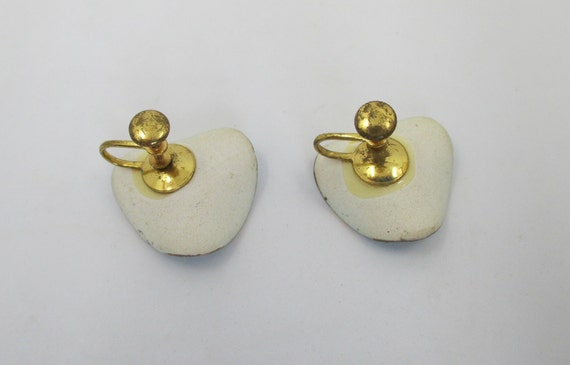 Vintage Ceramic MCM Earrings - 1960's Aqua & Gold… - image 4