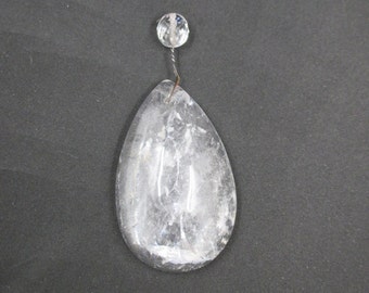 Vintage Chandelier Quartz Rock Crystal - Half Pear Chandelier Drop - 3.5"  Plus Wire & Bead - Replacement Rock Crystal Chandelier Drop