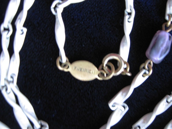 Vintage 61" Signed Freirich Necklace - MOD White … - image 2