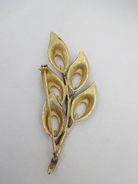 Vintage Signed Kramer Leaf Brooch - Black Enamele… - image 3