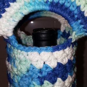 Wine Tote, Wine Bag, Wine Carrier, Crochet Wine Tote, Handmade Wine Tote, Crochet Wine Bag, Crochet Wine Carrier, Blue Wine Tote, Wine