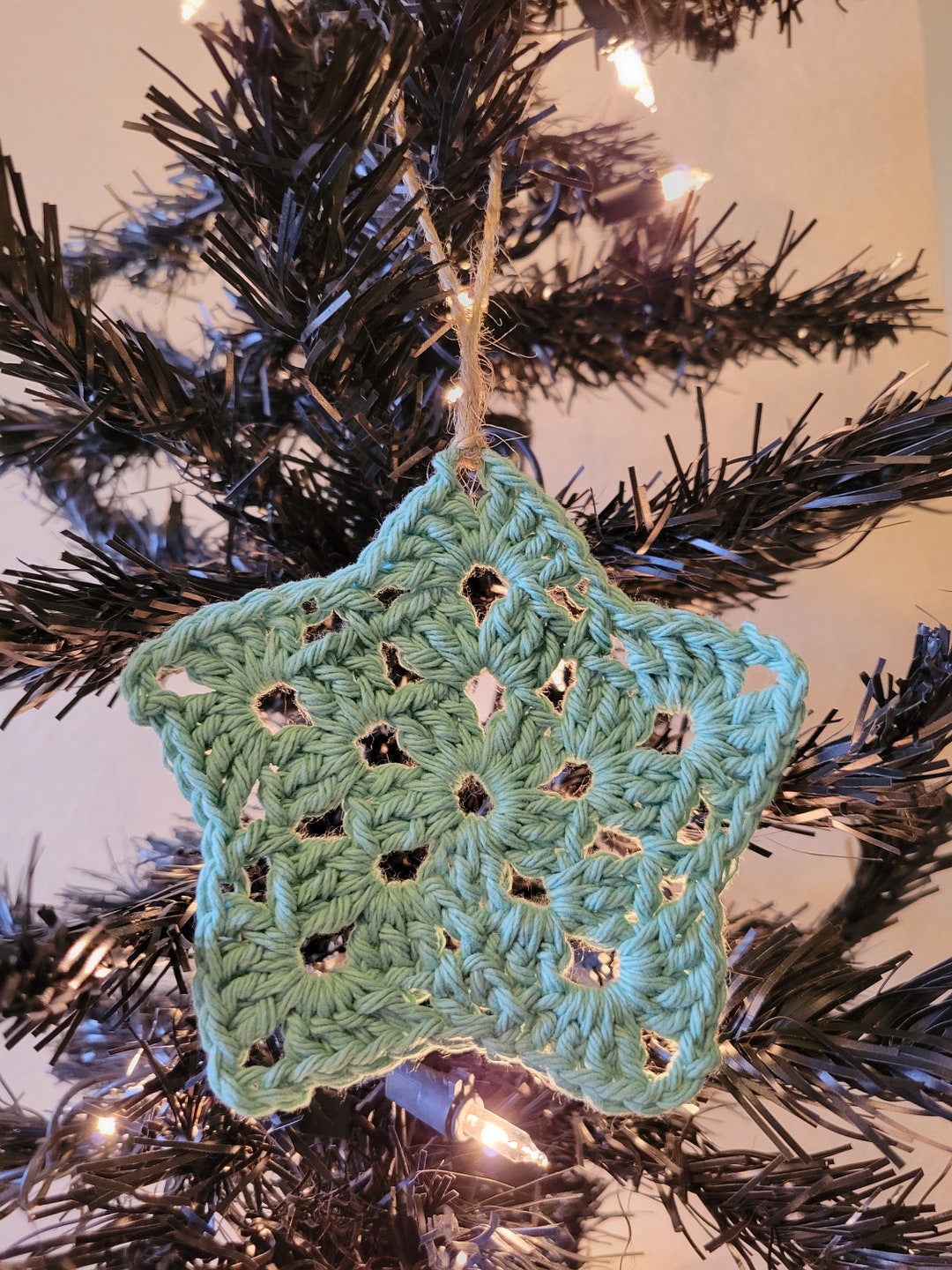 Crochet Star Christmas Ornament, Green Star Ornament, Star Ornament