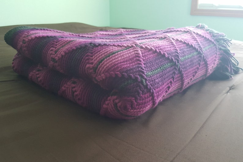 Blanket,Queen Sized Crocheted Blanket,Crochet Purple Blanket,Crochet Blanket,Handmade Purple Blanket,Handmade Blanket,Crochet Navajo Blanket image 7