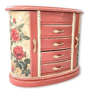 Jewelry Box, Custom hand painted vintage rose jewelry armoire