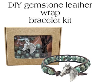 DIY African Turquoise Gemstone Bracelet Kit: Leather Wrap, Beaded Bracelet