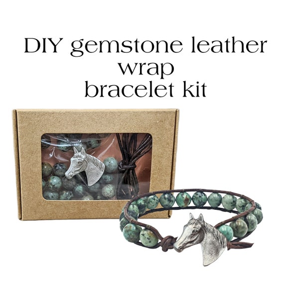 Diy boho bracelet kit, African Turquoise gemstone beaded leather wrap bracelet kit, jewelry kit, crafts for adults, craft kit, mothers day