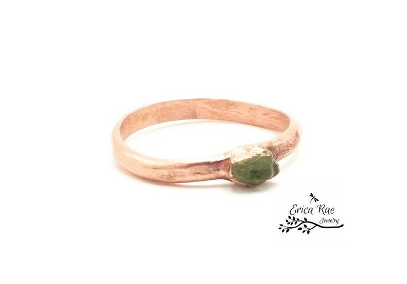 natural copper hammered ring Peridot gemstone electroformed copper ring size 5.25 August birthstone jewelry boho ring