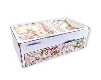 Vintage floral jewelry box, custom floral hand painted jewelry storage organizer, best holiday gifts for her, mothers day