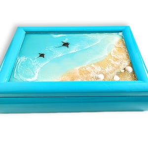 Vintage refinished resin beach jewelry box, custom hand painted jewelry armoire organizer holder, best gifts for girlfriend wife mom