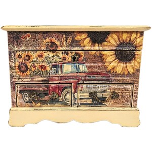 Vintage refinished farmhouse truck jewelry box, custom hand painted jewelry armoire organizer holder, best gifts for girlfriend wife and mom