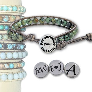 Personalized boho bracelet, custom initial jewelry, signet bracelet, gifts for her, gemstone boho beaded wrap, monogram, handmade