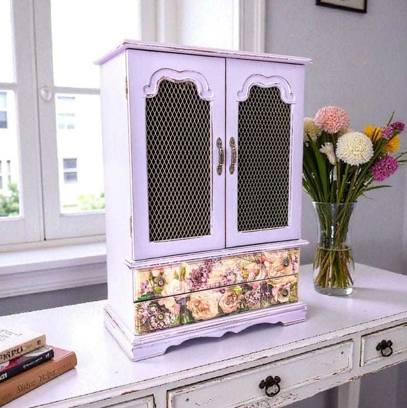 Purple jewelry boxes - Lilac floral vintage jewelry box
