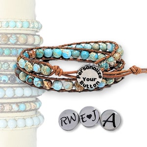 Personalized gemstone boho layered bracelet, custom initial monogram jewelry, friendship bracelet, signet, boho beaded wrap, best gifts