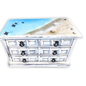 Vintage refinished resin beach jewelry box, custom hand painted jewelry armoire organizer holder, best gifts for girlfriend wife mom
