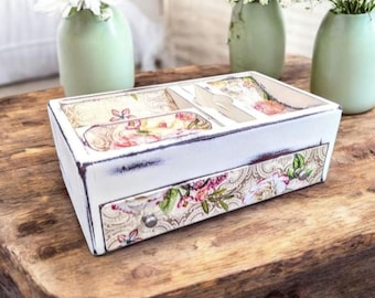 Blumen Schmuckschatulle: Benutzerdefinierte Landhaus-Stil, handbemaltes Holz