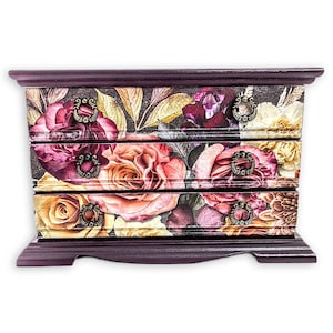 Vintage refinished floral jewelry box, custom hand painted jewelry armoire organizer holder, best gifts for girlfriend wife mom