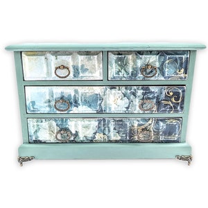 Vintage refinished farmhouse floral jewelry box, custom hand painted jewelry armoire organizer holder, best gifts for girlfriend wife mom