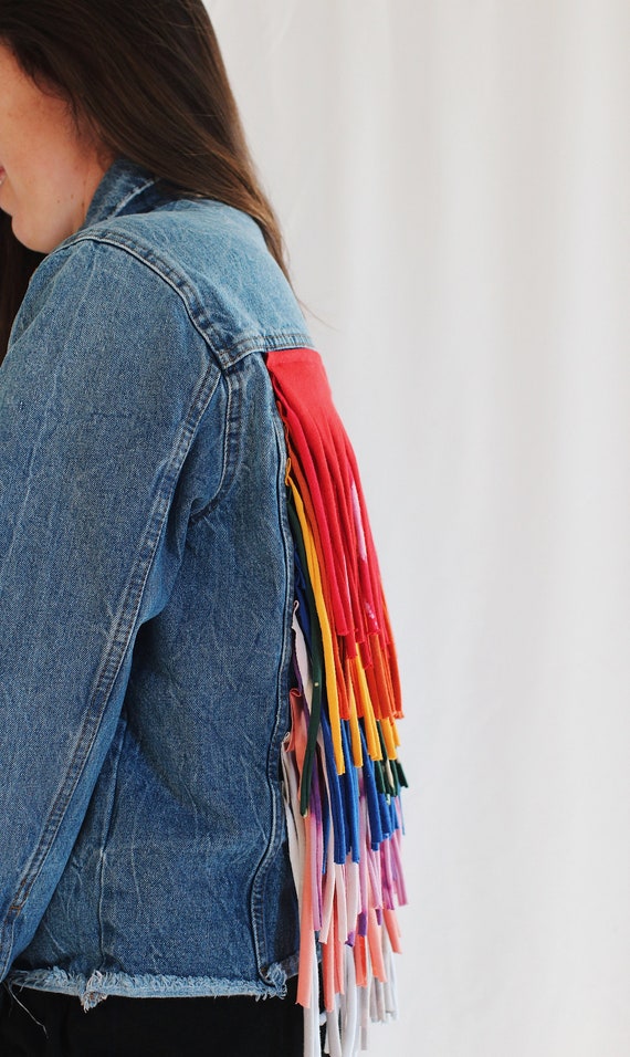 Rainbow fringe jacket sale