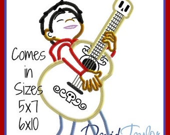 Coco Miguel Embroidery Design 5x7 6x10 in 9 formats - Applique Instant Download - David Taylor Digitizing Hector Dante Skeleton Guitar Coca