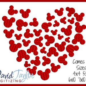 1 Dollar on Webstie Valentine Heart W Mickey Heads Embroidery Design 4x4 5x7 6x10 7x10 8x10 9 formats-Applique Instant Download-DTDigitizing