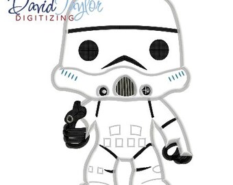 Pop Star Wars Storm Trooper - 4x4, 5x7 and 6x10 in 9 formats - Applique - Instant Download - David Taylor Digitizing