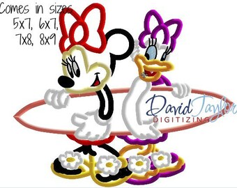 Beach Minnie and Daisy Embroidery Design 5x7, 6x7, 7x8, 8x9 in 9 formats-Applique Instant Download-David Taylor Digitizing