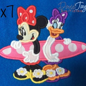 Beach Minnie and Daisy Embroidery Design 5x7, 6x7, 7x8, 8x9 in 9 formats-Applique Instant Download-David Taylor Digitizing imagem 4