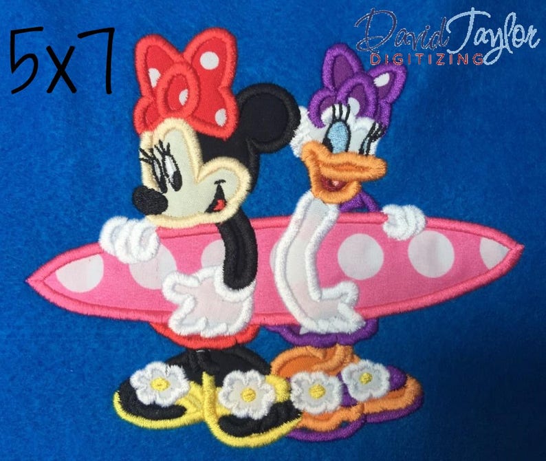 Beach Minnie and Daisy Embroidery Design 5x7, 6x7, 7x8, 8x9 in 9 formats-Applique Instant Download-David Taylor Digitizing imagem 4