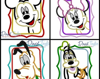 Mickey-Minnie-Pluto-Goofy Frame 4 Design Pack-4x4, 5x7, 6x10, 9x8 in 9 formats - Applique - Instant Download - David Taylor Digitizing