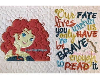 Princess Merida Embroidery Design ONLY 4x4 5x7 6x10 7x10 8x10 in 9 formats-Applique Instant Download-DTDigitizing Brave Queen Pillow Book