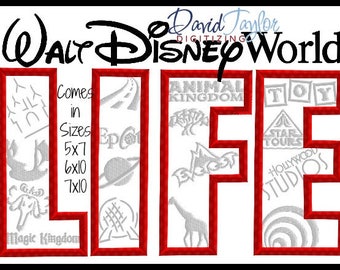 WDW LIFE Rides Hollywood Studios Epcot Animal Magic Kingdom Embroidery Design 4x4 5x7 6x10 9 formats-Applique Instant Download-DTDigitizing