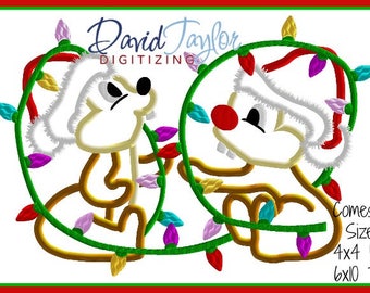 Chip and Dale Christmas Lights Embroidery Design 4x4 5x7 6x10 7x10 9 formats-Applique Instant Download-DTDigitizing Holiday MVMCP Chipmunks