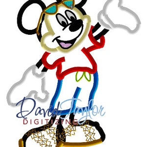 Beach Mickey Embroidery Design 4x4, 5x7, 6x10, 7x10 in 9 formats-Applique Instant Download-David Taylor Digitizing image 1