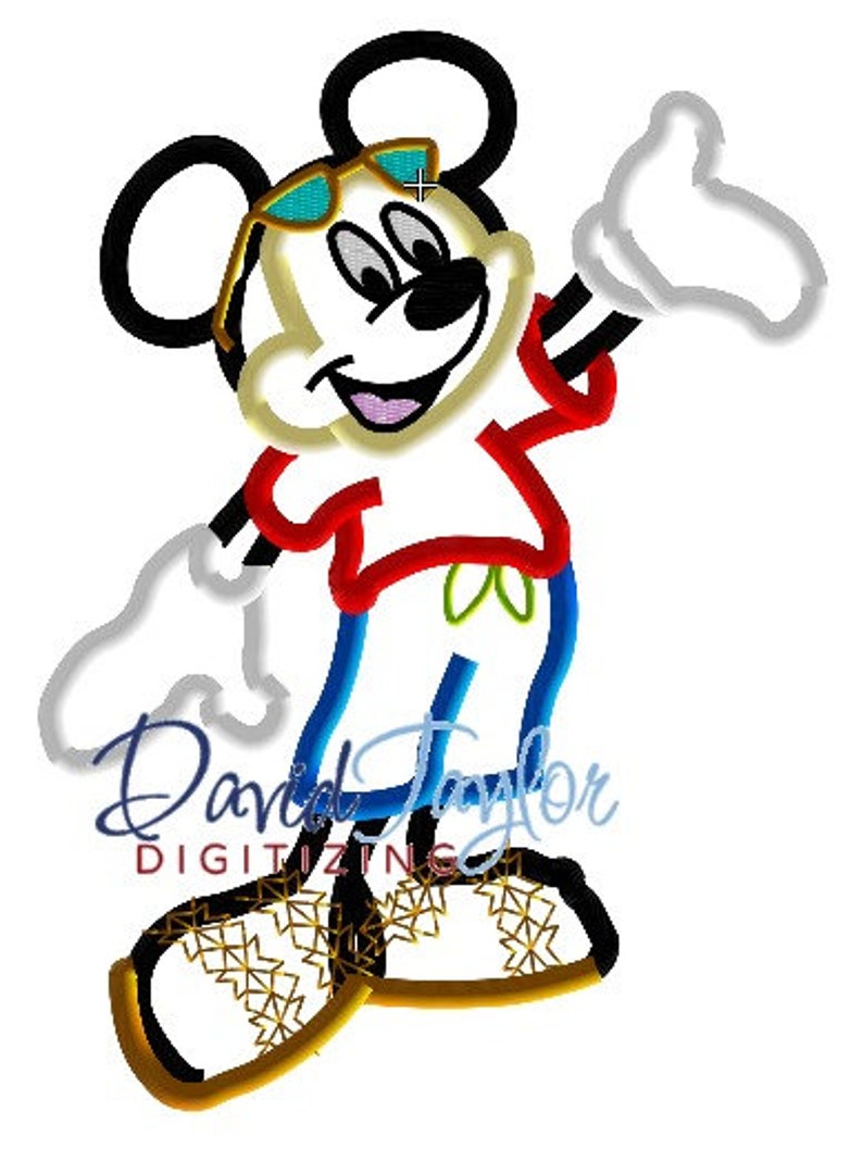 Beach Mickey Embroidery Design 4x4, 5x7, 6x10, 7x10 in 9 formats-Applique Instant Download-David Taylor Digitizing image 1