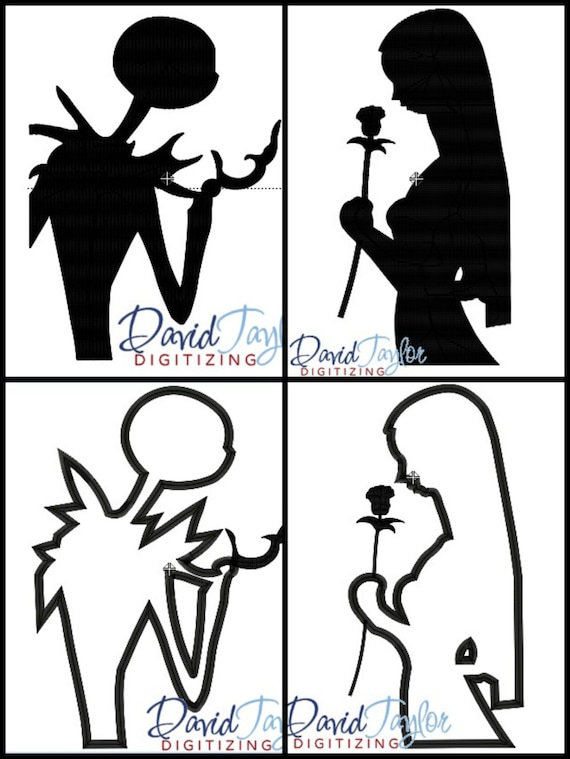 NBC Jack & Sally Silhouette Applique AND Embroidery 4x4 5x7 Etsy