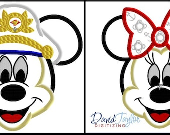 Sailor Mickey and Minnie Face - 2 Design Pack - 4x4, 5x7 6x10, 8x8 in 9 formats - Applique - Instant Download - David Taylor Digitizing