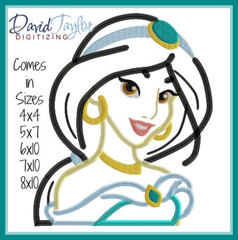 Princess Jasmine Embroidery Design ONLY 4x4 5x7 6x10 7x10 8x10 Etsy UK